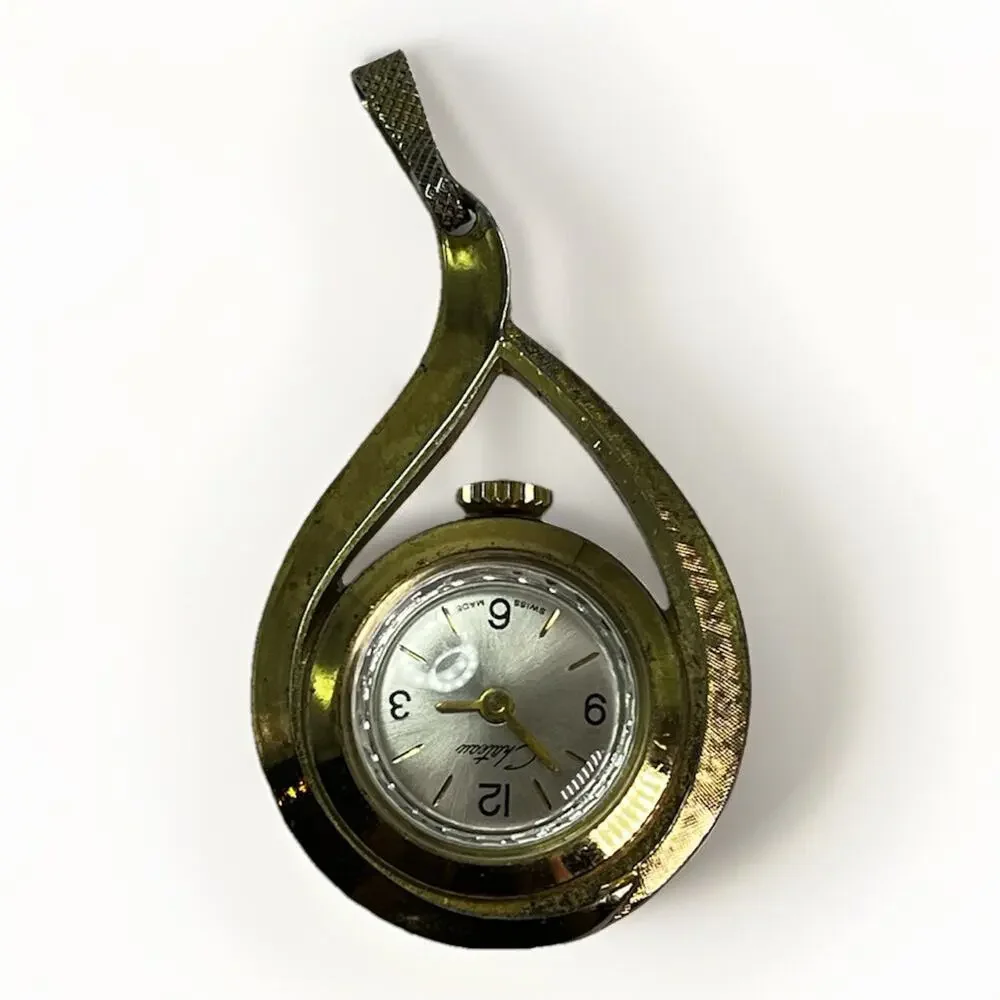 VTG Chateau Pendant Swiss Watch Womens Gold Tone Stainless Steel White Dial READ